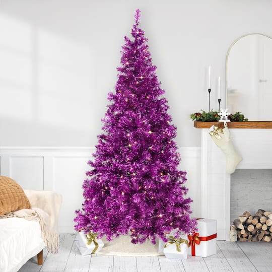 7Ft Pre-Lit Purple Artificial Tinsel Christmas Tree, Clear Lights By Northlight | 7 ft | Michaels®